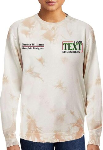 TEEAMORE Personalized Embroidered Tie Dye Sweatshirt Add Your Own Embroidery Text Monogram Unisex Adult Sweatshirts in Kuwait