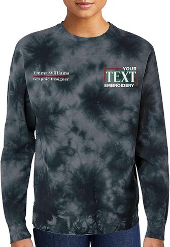 TEEAMORE Personalized Embroidered Tie Dye Sweatshirt Add Your Own Embroidery Text Monogram Unisex Adult Sweatshirts in Kuwait