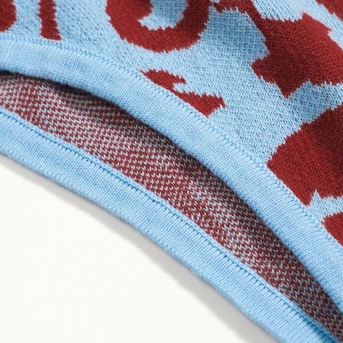 OXKNIT متماسكة قبالة الكتف تي شيرت للنساء، الرجعية الأزهار نمط مضلع الأزرق بلايز تي شيرت - حجم قصير in Kuwait
