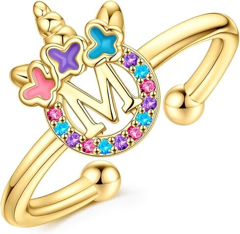 هدايا MONOOC يونيكورن للأطفال الفتيات - حلقات يونيكورن للفتيات والأطفال، حلقة أولية مطلية بالذهب عيار 14 قيراط قابلة للتعديل، حلقات وحيد القرن لطيفة للفتيات المراهقات وهدايا عيد الميلاد للفتيات الصغيرات in Kuwait