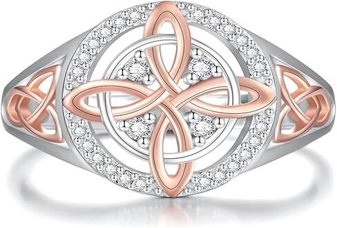 Handmade Witch’s Return-Knot Protection Ring for Women, Protect Your Loved Ones Silver Knot Design with Rose-Gold Detail Jewelry Gifts in Saudi Arabia