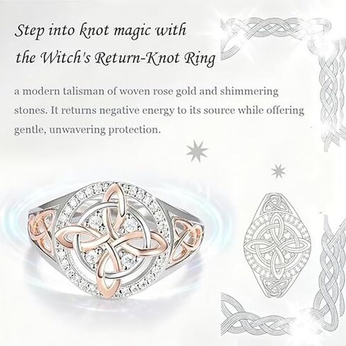 Handmade Witch’s Return-Knot Protection Ring for Women, Protect Your Loved Ones Silver Knot Design with Rose-Gold Detail Jewelry Gifts in Saudi Arabia