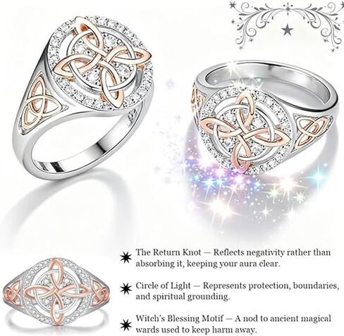 Handmade Witch’s Return-Knot Protection Ring for Women, Protect Your Loved Ones Silver Knot Design with Rose-Gold Detail Jewelry Gifts in Saudi Arabia