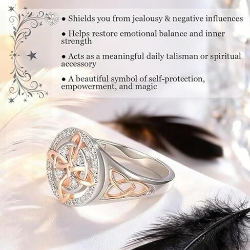 Handmade Witch’s Return-Knot Protection Ring for Women, Protect Your Loved Ones Silver Knot Design with Rose-Gold Detail Jewelry Gifts in Saudi Arabia