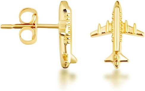 Women's 10K or 14K Yellow Gold Airplane Aircraft Travel Stud Earrings in Kuwait