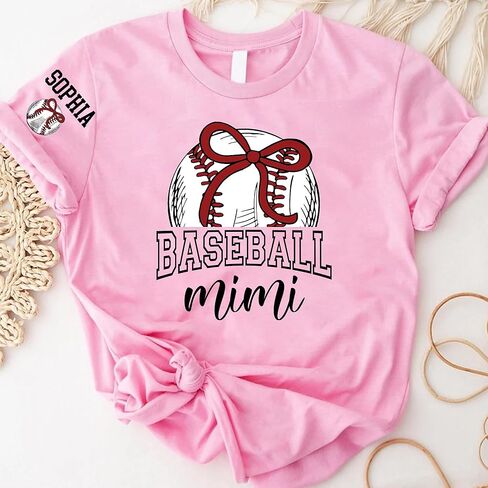 Personalized Baseball Mimi Shirt, Custom Baseball Tee with Grandkids' Names on Sleeve, Soft Graphic T-Shirt for Mimi, Custom Baseball Lover Gift in Kuwait
