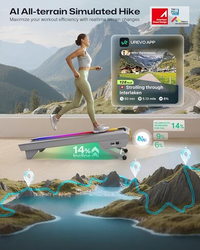 وسادة المشي مع ميل من UREVO، أجهزة مشي محمولة 3 في 1 للمنزل/المكتب، جهاز مشي تحت المكتب بقوة 2.5 حصان، منطقة جري كبيرة، جهاز تحكم عن بعد، شاشة LED in Kuwait