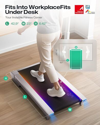 وسادة المشي مع ميل من UREVO، أجهزة مشي محمولة 3 في 1 للمنزل/المكتب، جهاز مشي تحت المكتب بقوة 2.5 حصان، منطقة جري كبيرة، جهاز تحكم عن بعد، شاشة LED in Kuwait