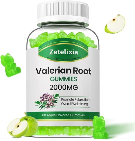 2 Pack Organic Valerian Root Gummies (2000mg/Serving), Herbal Supplement for Relaxation & Mood Support, Sleep Gummies Without Melatonin for Adults, Vegan, Non-GMO, Apple Flavor, 120 Count in Kuwait
