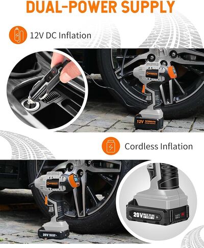 WORKSITE Cordless Tire Inflator Air Compressor,Portable Handheld Air Pump,Battery Powered Car Tire Pump with 12V Car Power Adapter Digital Pressure Gauge for Cars Motorcycles, Gray in Saudi Arabia