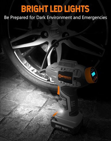 WORKSITE Cordless Tire Inflator Air Compressor,Portable Handheld Air Pump,Battery Powered Car Tire Pump with 12V Car Power Adapter Digital Pressure Gauge for Cars Motorcycles, Gray in Saudi Arabia