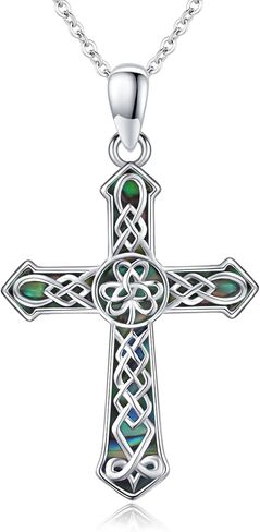 TANGPOET Celtic Cross Necklace for Women 925 Sterling Silver Irish Cross Pendant Necklace Faith Jewelry Gifts for Birthday Christmas Valentines Mothers Day with 18"+2" Chain in Saudi Arabia