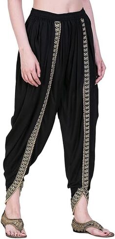 Women's Harem Dhoti Pants with Gold Embellished Trim, Maroon, Free Size 28-36 in Saudi Arabia