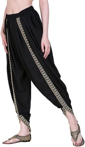 Women's Harem Dhoti Pants with Gold Embellished Trim, Maroon, Free Size 28-36 in Saudi Arabia
