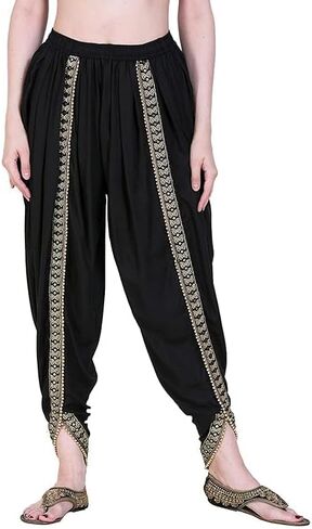 Women's Harem Dhoti Pants with Gold Embellished Trim, Maroon, Free Size 28-36 in Saudi Arabia