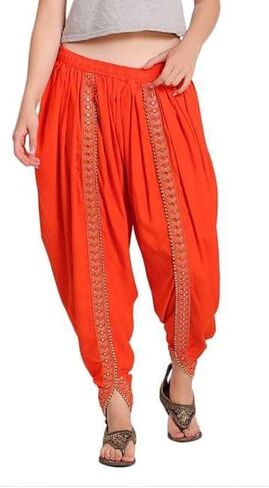 Women's Harem Dhoti Pants with Gold Embellished Trim, Maroon, Free Size 28-36 in Saudi Arabia