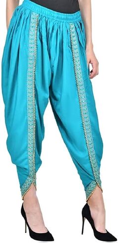 Women's Harem Dhoti Pants with Gold Embellished Trim, Maroon, Free Size 28-36 in Saudi Arabia