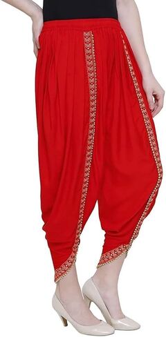 Women's Harem Dhoti Pants with Gold Embellished Trim, Maroon, Free Size 28-36 in Saudi Arabia