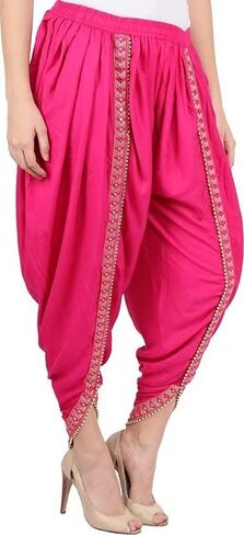 Women's Harem Dhoti Pants with Gold Embellished Trim, Maroon, Free Size 28-36 in Saudi Arabia