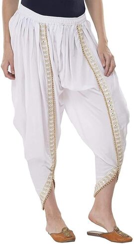 Women's Harem Dhoti Pants with Gold Embellished Trim, Maroon, Free Size 28-36 in Saudi Arabia
