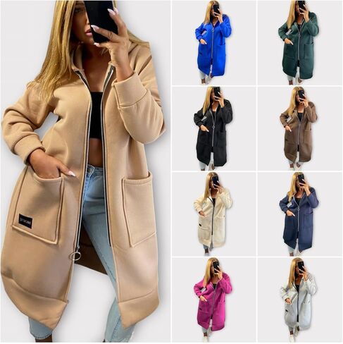 FLITAY Womens Casual Zipper Long Hoodie Solid Color Soft Coats Fleece Lined Jackets with Pockets in Saudi Arabia