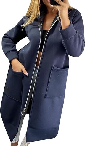 FLITAY Womens Casual Zipper Long Hoodie Solid Color Soft Coats Fleece Lined Jackets with Pockets in Saudi Arabia