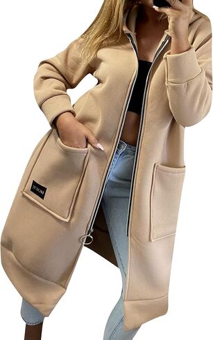 FLITAY Womens Casual Zipper Long Hoodie Solid Color Soft Coats Fleece Lined Jackets with Pockets in Saudi Arabia