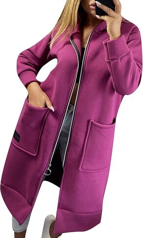 FLITAY Womens Casual Zipper Long Hoodie Solid Color Soft Coats Fleece Lined Jackets with Pockets in Saudi Arabia