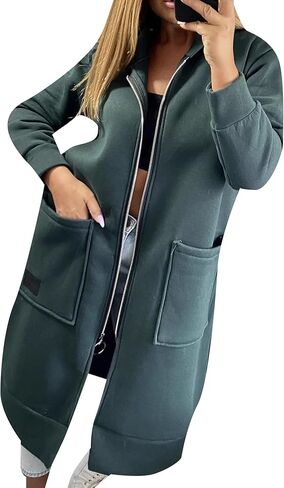 FLITAY Womens Casual Zipper Long Hoodie Solid Color Soft Coats Fleece Lined Jackets with Pockets in Saudi Arabia