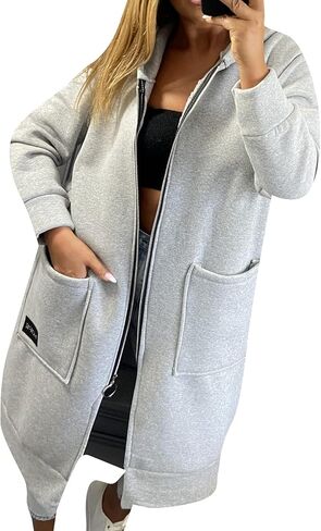 FLITAY Womens Casual Zipper Long Hoodie Solid Color Soft Coats Fleece Lined Jackets with Pockets in Saudi Arabia