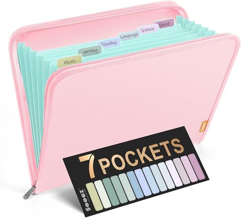 Sooez Accordion File Organizer with Safe Zipper, 7 Pockets Expanding File Folder, Heavy Duty Folder Organizer, Sleek Letter Size Accordion Folder, Portable Expandable File Folder for Documents, Black in Saudi Arabia
