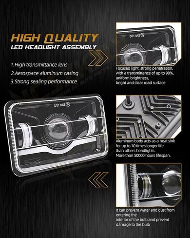 VCSZXKLY 4x6 Led Headlights Compatible for 1980 1981 1982 1983 1984 1985 1986 1987 1988 Chevrolet Monte Carlo SS El Camino Headlights High Low Beam, DOT Approved Rectangular H4651 H4652 H4656 H4666 in Kuwait