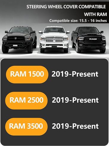 غطاء عجلة قيادة جلدي لـ RAM 1500/2500/3500 (2012 إلى الوقت الحاضر) - 15.2-16 بوصة مقبض عجلة قيادة شاحنة قابل للتنفس مضاد للانزلاق، ملحق داخلي ناعم صديق للبشرة لشاحنات RAM in Kuwait