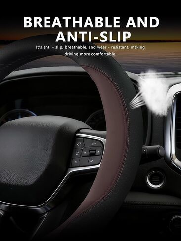 غطاء عجلة قيادة جلدي لـ RAM 1500/2500/3500 (2012 إلى الوقت الحاضر) - 15.2-16 بوصة مقبض عجلة قيادة شاحنة قابل للتنفس مضاد للانزلاق، ملحق داخلي ناعم صديق للبشرة لشاحنات RAM in Kuwait