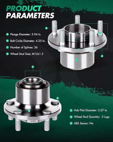 SCITOO 2 x Front Wheel Bearing and Hub Assembly 2007-2013 for Volvo C30,2006-2013 for Volvo C70,2004-2011 for Volvo S40,2005-2011 for Volvo V50,5-Lug 1.9L 2.0L 2.4L 2.5L 513255 in Saudi Arabia