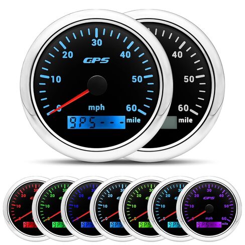 ARTILAURA GPS Speedometer 85mm 3-3/8" Digital Odometer 60MPH Speed Gauge 7 Color Waterproof for AUTO Car Marine Truck 9-32V (White) in Kuwait