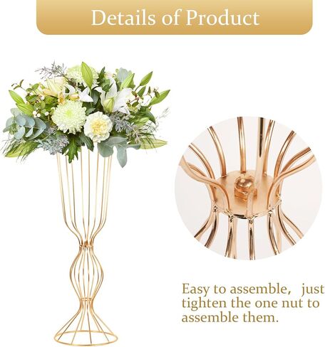 2Pcs Gold Vases for Centerpieces, 23.6in/60cm Metal Tall Elegant Metal Flower Arrangement Stand, Flower Stand for Wedding Centerpieces for Tables Party Event Home Reception Decorations in Saudi Arabia