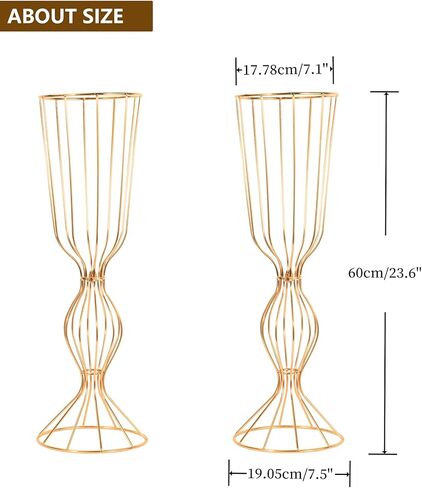 2Pcs Gold Vases for Centerpieces, 23.6in/60cm Metal Tall Elegant Metal Flower Arrangement Stand, Flower Stand for Wedding Centerpieces for Tables Party Event Home Reception Decorations in Saudi Arabia