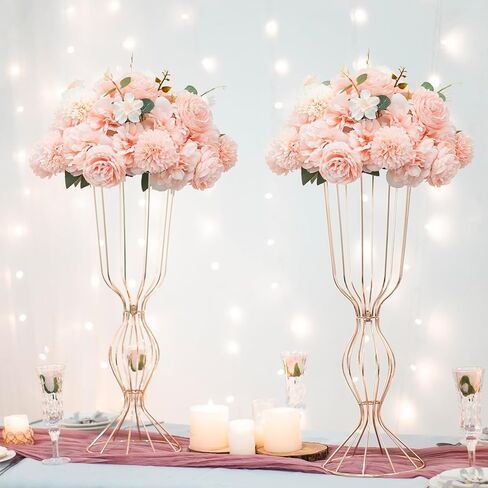 2Pcs Gold Vases for Centerpieces, 23.6in/60cm Metal Tall Elegant Metal Flower Arrangement Stand, Flower Stand for Wedding Centerpieces for Tables Party Event Home Reception Decorations in Saudi Arabia