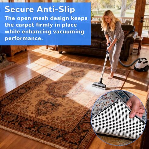 Non Slip Rug Pad Gripper 8X10 FT for Hardwood Floors, Eco-Friendly Anti Skid Mat Under Area Rugs, Keeps Rugs Safe and Flat, Odorless Cushioned Pad for Floor Protection, Easy to Trim Multi-Use Mat in Saudi Arabia