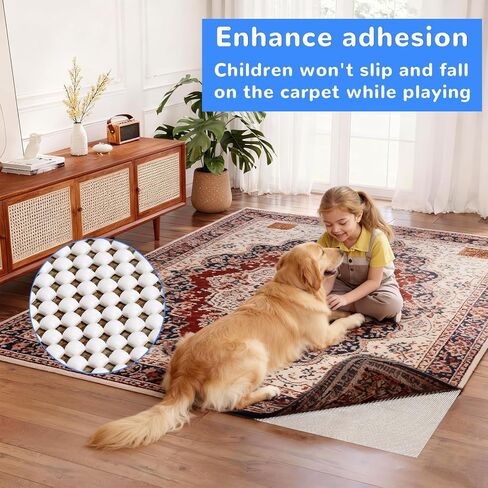 Non Slip Rug Pad Gripper 8X10 FT for Hardwood Floors, Eco-Friendly Anti Skid Mat Under Area Rugs, Keeps Rugs Safe and Flat, Odorless Cushioned Pad for Floor Protection, Easy to Trim Multi-Use Mat in Saudi Arabia
