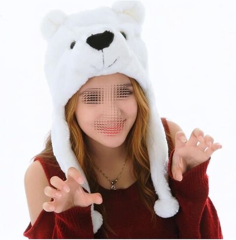 Polar Bear Hat with Ears Cozy Plush Beanie for Adults Funny Winter & Halloween Costume Accessory, Cute Animal Ears for Parties in Saudi Arabia
