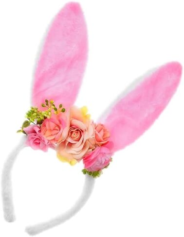 ASIJUNTYECHO Easter Bunny Ears headband,Pink Bunny Ears Flower Headband Easter Hair Accessories for Women Easter Wedding Birthday Party Rabbit Cosplay Costume Accessories in Kuwait