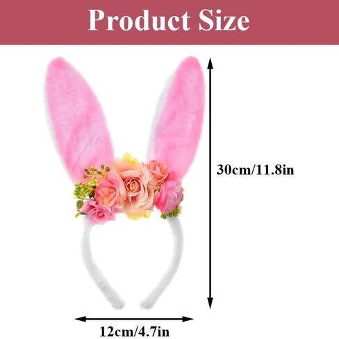 ASIJUNTYECHO Easter Bunny Ears headband,Pink Bunny Ears Flower Headband Easter Hair Accessories for Women Easter Wedding Birthday Party Rabbit Cosplay Costume Accessories in Kuwait