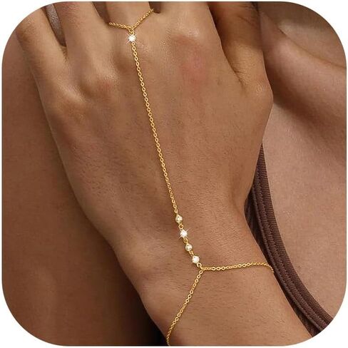 Hand Chain for Women Ring Bracelet Hand Chain Dainty Gold Finger Ring Slave Bracelet Zircon Hands Cubic Zirconia Body Jewelry Jewelry Gifts Trendy Stuff in Saudi Arabia