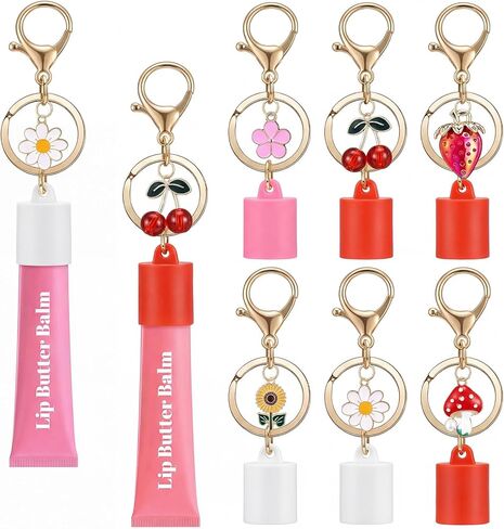Nosiny 6 Pcs Keychain Caps Compatible with Summer Fridays 0.5 oz Lip Balm Keychains Cute Cherry Strawberries Keychain Lipstick Holder Lipgloss Charms Preppy Stuff in Saudi Arabia