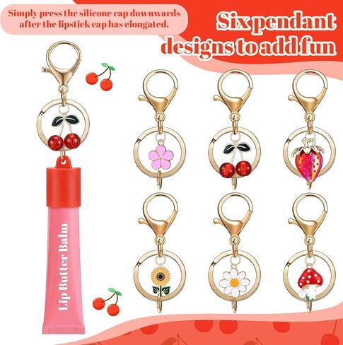 Nosiny 6 Pcs Keychain Caps Compatible with Summer Fridays 0.5 oz Lip Balm Keychains Cute Cherry Strawberries Keychain Lipstick Holder Lipgloss Charms Preppy Stuff in Saudi Arabia