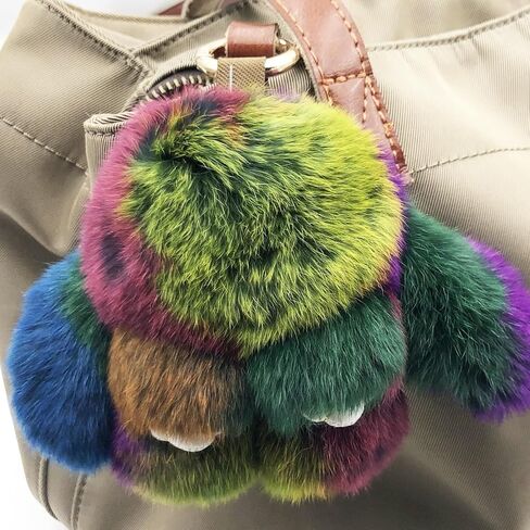Unpafcxddyig Bunny Keychain Mini Cute Rex Rabbit Faux Fur Key chain 3.9in for Car Handbag Keyring multicolour in Saudi Arabia