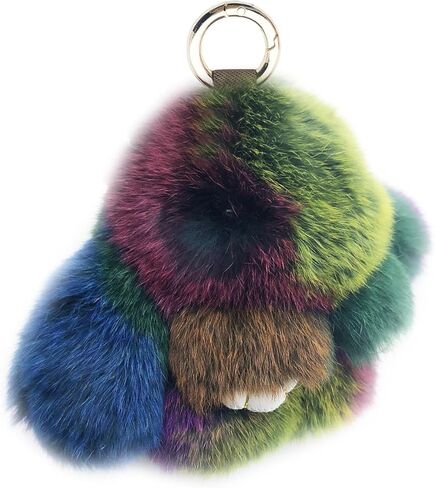 Unpafcxddyig Bunny Keychain Mini Cute Rex Rabbit Faux Fur Key chain 3.9in for Car Handbag Keyring multicolour in Saudi Arabia