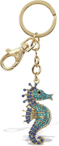 Seahorse Keychain - Blue Sparkling Rhinestones Charm, Fashionable Stylish Polyester PU Ocean Life Gold Key Ring Bling Jewelry Accessory with Clasp For Key Chain, Bag, Purse and Backpack in Saudi Arabia